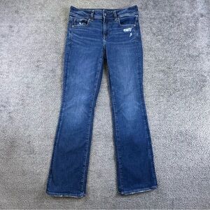 American Eagle Kick Boot Super Stretch Med Wash Jeans Womens 4 30x32 Distressed